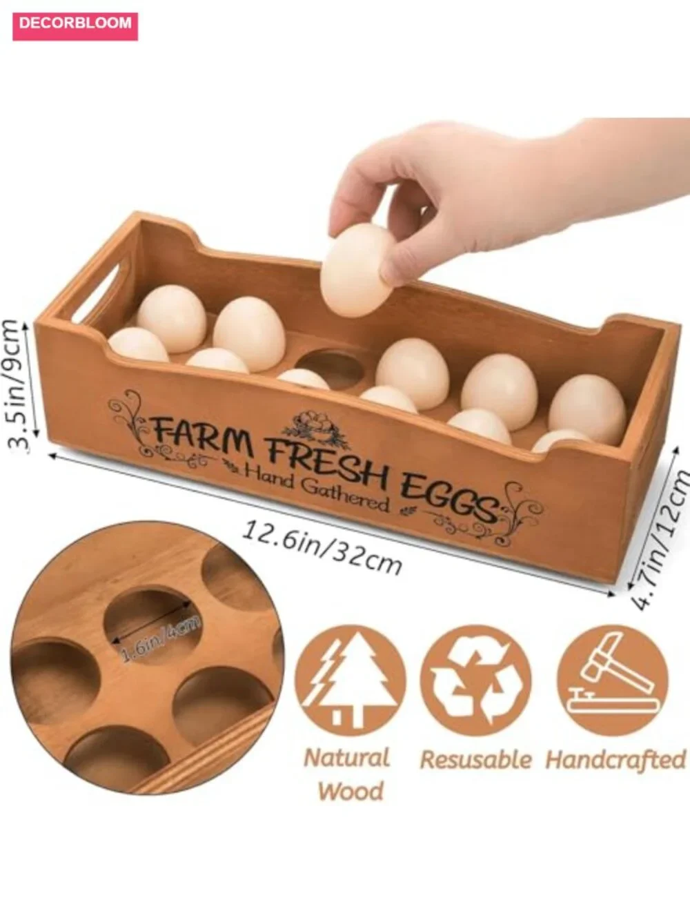 Wooden Egg Holder for Countertop, Stackable 2-Tier Egg Crates for 24 Eggs with